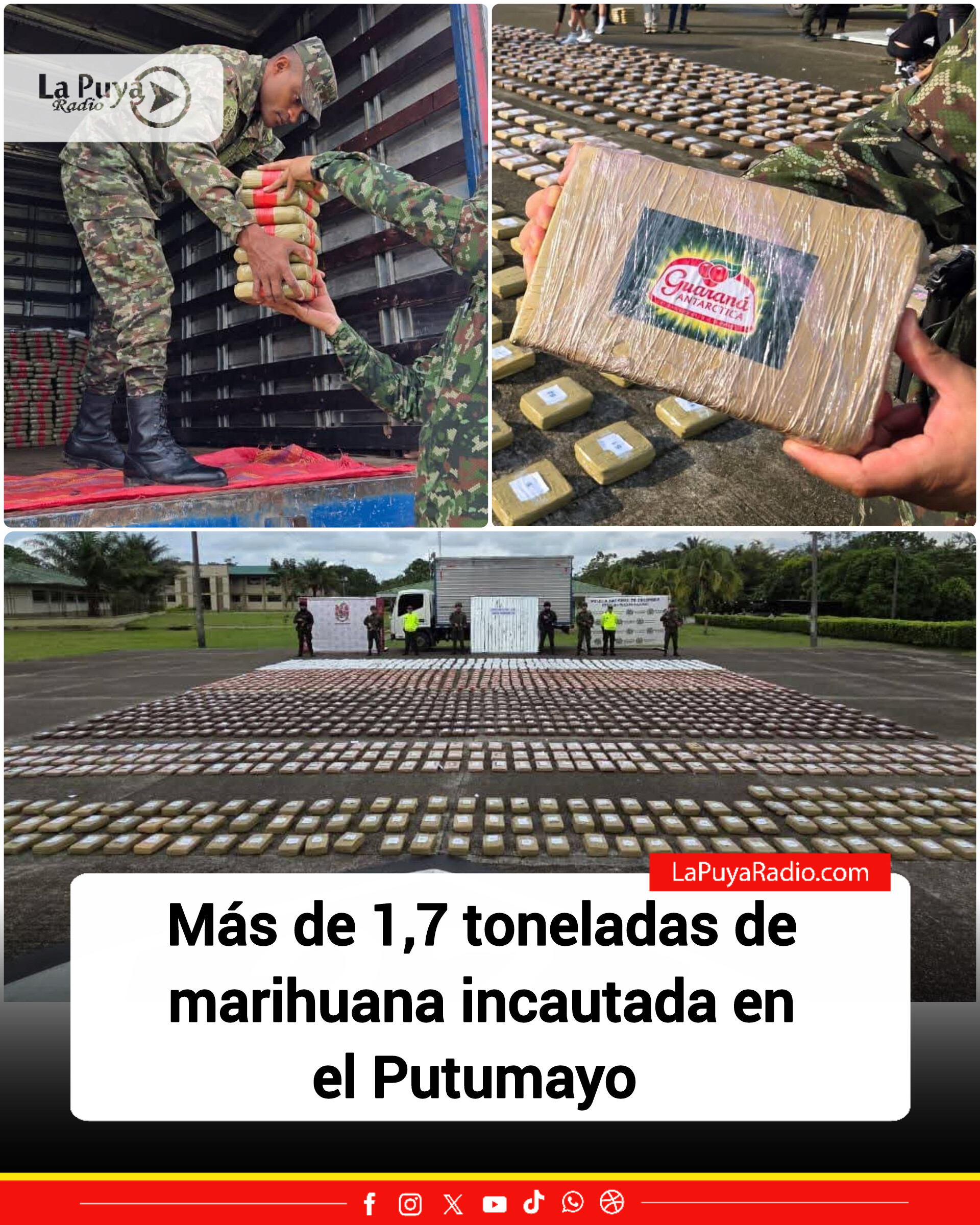 Más de 1,7 toneladas de marihuana en la vía Puerto Caicedo–Puerto Asís